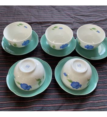 弥生窯の湯呑み＆茶托 ５客セット